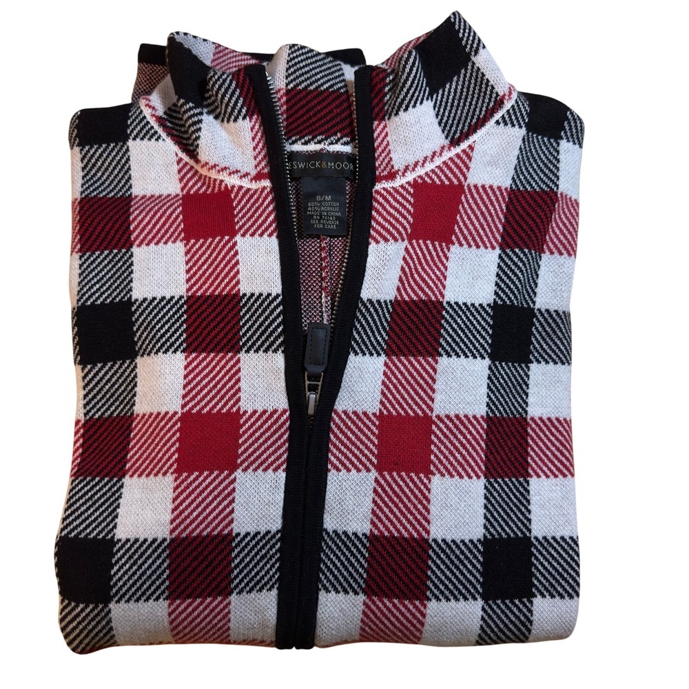 Preswick & Moore‎ Plaid Fall Poncho Zip Up Cape Shawl Preppy Red Black White S/M
